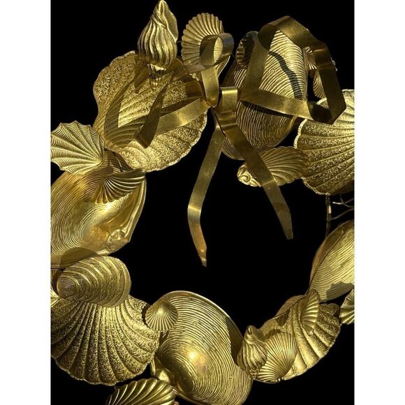 Vintage 1980s Brass Dresden/Petite Choses Seashell Wreath 11" HARD TO FIND - Picture 3 of 6